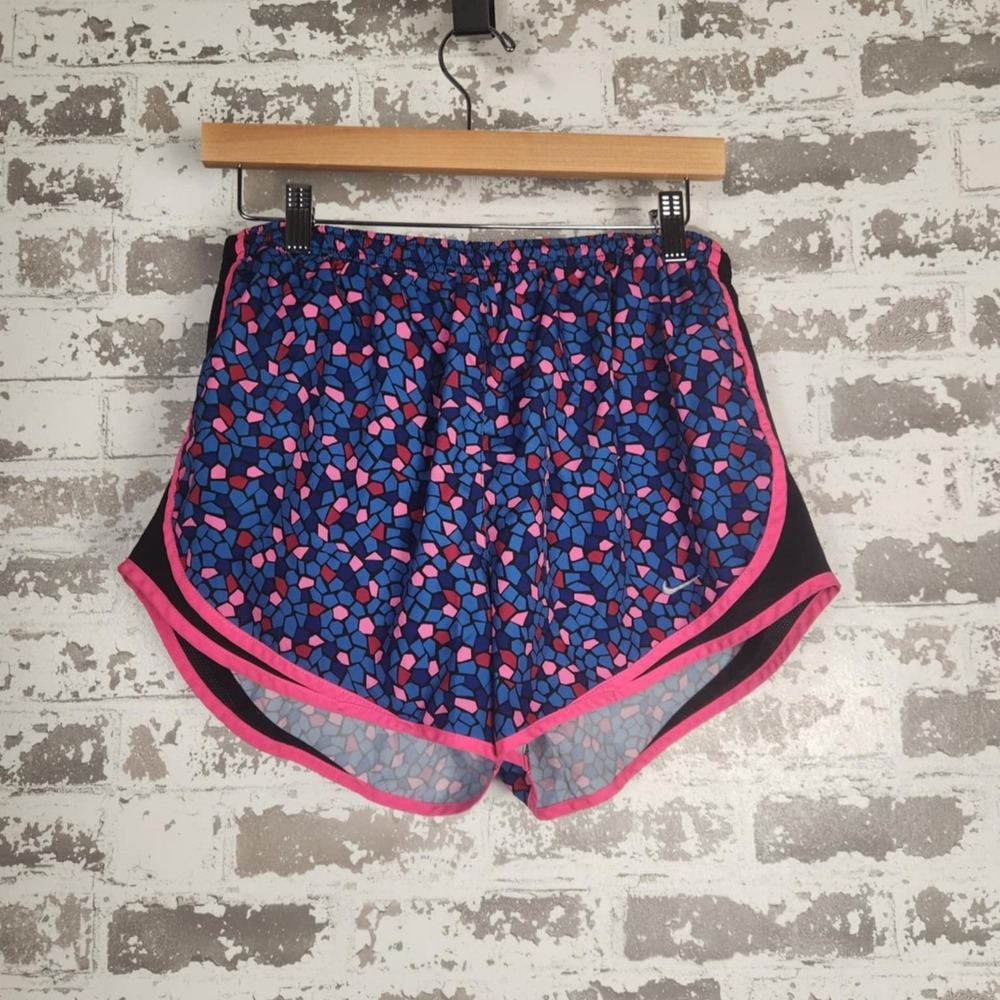 Nike Women Running Shorts Dri-FIT Mosaic Print Pink‎ Trim Athletic Sporty Lined